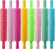 8 Pcs Cake Decorating Embossed Rolling Pins, Plastic Roller Pin Textured