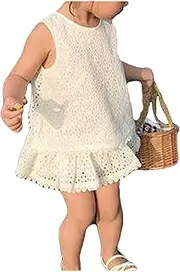 [Legou] Girl's Hollowed Out Cotton Set Summer Sleeveless Top Short Skirt Two Piece Set