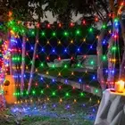 Solar LED Fairy String Net Light Curtain Mesh For Christmas Party Garden Outdoor