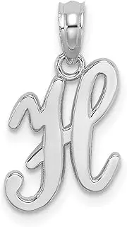 [JewelryWeb] 14ct White Gold H Script Letter Name Personalized Monogram Initial High Polish Charm Pendant Necklace 17.75x10.2mm Wide 1.15mm Thick