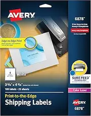 Avery Printable Shipping Labels with Sure Feed, 3.75" x 4.75", White, 100 Blank Mailing Labels (6878)