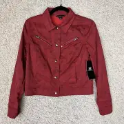 Rock Republic Jacket Womens XS Red Snap Front Zipper Accent Pockets Moto NWT