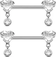 [Jewseen] G23 Titanium Nipple Rings Internally Threaded Nipple Piercing Jewelry Heart Cubic Zirconia Barbell for Women