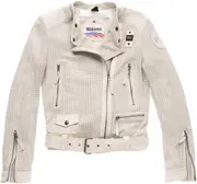 Blauer USA Moore Perforated Ladies Leather Jacket, grey-beige, Size L for Men Grey Beige