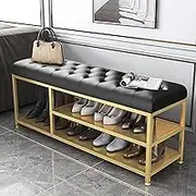 Luxurious Entryway Bench with Shoe Storage and Soft Upholstered Seat Modern Shoe Rack Bench for Entryway Organization Green/Black Leather 60 * 35 * 45Cm (24 * 14 * 18Inch)