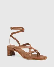 Juno Dark Cognac Leather Block Heel Sandal