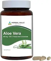 Herbal Hills Aloe Vera Capsules with Natural Aloe, Pure Aloe Freeze Dried Powder Supplement, high Concentration, Veggie 120 Aloe Vera Pills