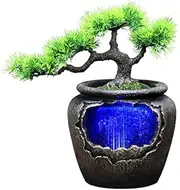 LWQCHW Bonsai Tabletop Water Fountain with LED Lights, Zen Indoor Decorative Waterfall for Home, Office, or Garden, 30cm Compact Design