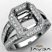 Emerald Semi Mount Halo Split Shank Diamond Engagement Filigree Ring 0.84Ctw