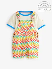 Little Bird by Jools Oliver Multi Rainbow Checkerboard Twill Dungarees (AA5393) | $74 - $88