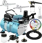 3 Airbrush Kit with Master Pro Airbrush Compressor - Air filter /Regulator - 6' Air Hose - Airbrush Holder - 2 Gravity Feed Dual Action Master Airbrushes and 1 Suction Master Feed Airbrush and a (FREE) How to Airbrush Instructional Guidebook and (FREE) ..