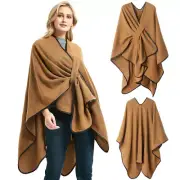 Women Lady Poncho Pullover Wrap Cape Shawl Cloak Coat Soft Knitwear Camel