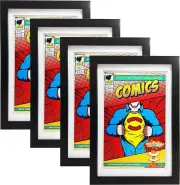 4 Pack Comic Book Frames with Real Glass & UV Protection - Classic Black Design