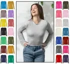 WOMENS PLAIN T-SHIRT LADIES LONG SLEEVE ROUND NECK T SHIRT TOP PLUS SIZE UK 8-26