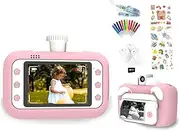 SHUAIGUO Kids Camera for Kids 1080P Digital Camera Thermal Print 3.5 Inch IPS Screen 180° Rotatable 4K Lens Photo Selfie 1080P Video Autofocus 32GB Memory Card & 3 Roll Printing Paper + 12 Colors