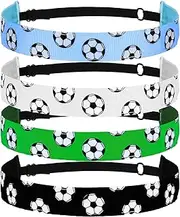 [APLZGMG] 4 Pieces Elastic Soccer Headbands for Girls, Adjustable Non-Slip Soccer Headband Soccer Team Hairbands Gifts Soccer Hair Accessories for Girls (Black, White, Green, Light Blue)