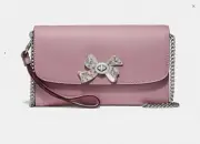 Coach Pink Crystal Bow Turnlock Chain Shoulder Crossbody Evening Clutch Bag 325