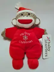 Baby Starters My First Christmas Sock Monkey Red Plush Lovey Toy Rattle 9" New