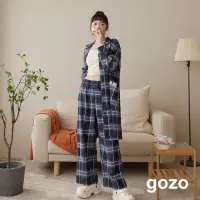 在飛比找momo購物網優惠-【gozo】g+ Lazy day懶在家格紋鬆緊長褲(兩色)