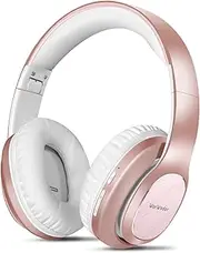 Bluetooth Headphones Over Ear, [80 Hrs Playtime] Wireless Headphones, Foldable Hi-Fi Stereo, Soft Memory Protein Earmuffs, Built-in Microphone ＆ Wired Mode for Cellphone PC (Rose Gold)