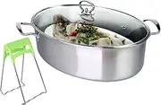 SOOMILE Stainless Steel Multi-Use Steamer, Large Oval Fish Cooker Pot for Soup and Chicken
