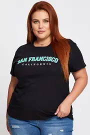 Black Sleeve T-shirt San Francisco Embroidered Short