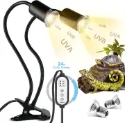 Reptile Heat Lamp, Double-Head Heat Lamp with Clamp, UVA UVB Reptile Light