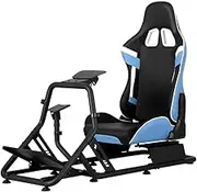 Racing Simulator Cockpit Steering Wheel Gaming Chair Blue Adjustable Comfortable