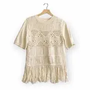 Jonathan Simkhai Delphine Macrame Knit Sweater, Ivory, Size S, NWT