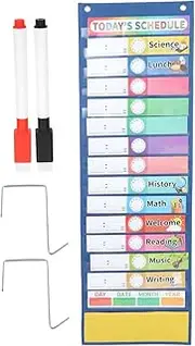 SECFOU Schedule Hanging Bag Pocket Charts Classroom Jobs Pocket Chart Daily Schedule for Classroom Teacher Organization Teacher Stuff Home School Essentials Calendar Paper Card Blue