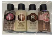 4x Mini Body Shop Shower Gel 60ml British Rose ,Coconut,Shea,Pink Grapefruit