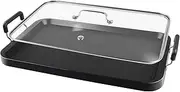 Vayepro 2 Burner Griddle Pan With Glass Lid for Stove Top, Aluminum Non-Stick Flat Griddle for Gas Grill, Double Burner Camping