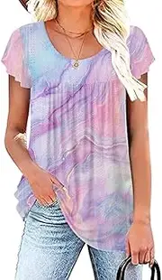 [WRRH] Womens Summer tunics Short Sleeve Shirts Plus Size Tops Ladies Floral Loose Flowy Blouses for Leggings 4XL, A 00-pink 111, 4X-Large
