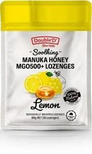 Double D Manuka Honey MGO500+ 16 Lozenges Lemon G/F 80g
