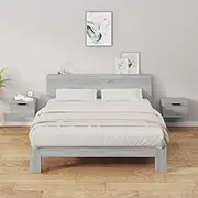 Wall-Mounted Nightstand Tables 2 pcs, Grey Sonoma Bedroom Night, 34x30x20 cm, Living Room Furniture Table, Bedside Drawers and Storage Space