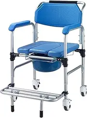 Height Adjustable Toilet Chair with Wheels Wheeled Commode Chair Bedside Commode Transport Wheelchair Heavy Duty Multifunctional Shower Commode Chair for Elderly 330 Lbs