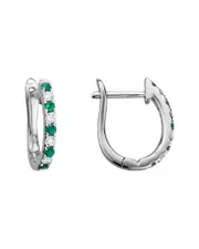 14K Diamond .15 ct. & .23 ct. Emerald Earrings