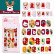 24PCS Christmas Kids Girls Fake Nails Full False Nail Tips Stick on Pre-glued #