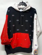 Champion Reverse Weave Logo Hoodie Sweatshirt All Over Logo Color Block size 2XL