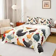 [Castle Fairy] Farmhouse Style Bed Sheet Set for Kids,Cute Chickens Livestock Sheets Set,Rustic Animal Theme Home Decor Sheet Sets with Deep Pocket,Top Flat Sheet,Twin Size