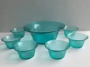 NEW Bormioli Rocco 7 Bowls Set Vintage Italy Glassware Serving Teal Textured