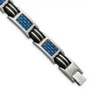Titanium Polished with Blue Carbon Fiber Inlay and Rubber Bracelet 8.5" 30.85gm