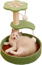 3 Tiers Cat Activity Tree, Cat Scratching Board, Integrated Vertical cat Column, Kitty Tower with Sisal Scratching Post, Cat Furniture Suitable for Playing and Exercise (Green, 40 * 40 * 43 CM) ﻿