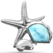 14808 Natural Larimar Conch and Starfish .925 Steling Silver Pendant