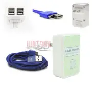 10X 4 USB PORT WALL ADAPTER+10FT CABLE POWER CHARGER BLUE GALAXY S4 S3 S2 NOTE 2