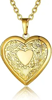 [GoldChic] Heart Locket Necklace,18K Gold Plated/Platinum Plated/Rose Gold Flower/Tree of Life Memorial Photo Locket Necklace with Picture with 20”+2” Chain,with Gift Box