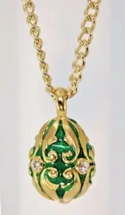 Mother's Day Special Fancy Green Enameled Solid Easter Egg Pendant,Gold Plate