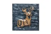 Decorative Deer 3D Wood Metal Wall Art Dcor in Blue and Rusty Gold