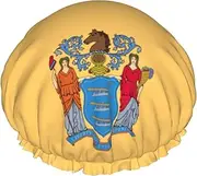 Flag Of New Jersey Print Shower Cap For Women Men Reusable Lightweight Soft Bath Hair Cap With Elastic Band