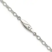 925 Sterling Silver Antiqued Polished Etched Pointed Oval Link Anklet 9" 2.78gm